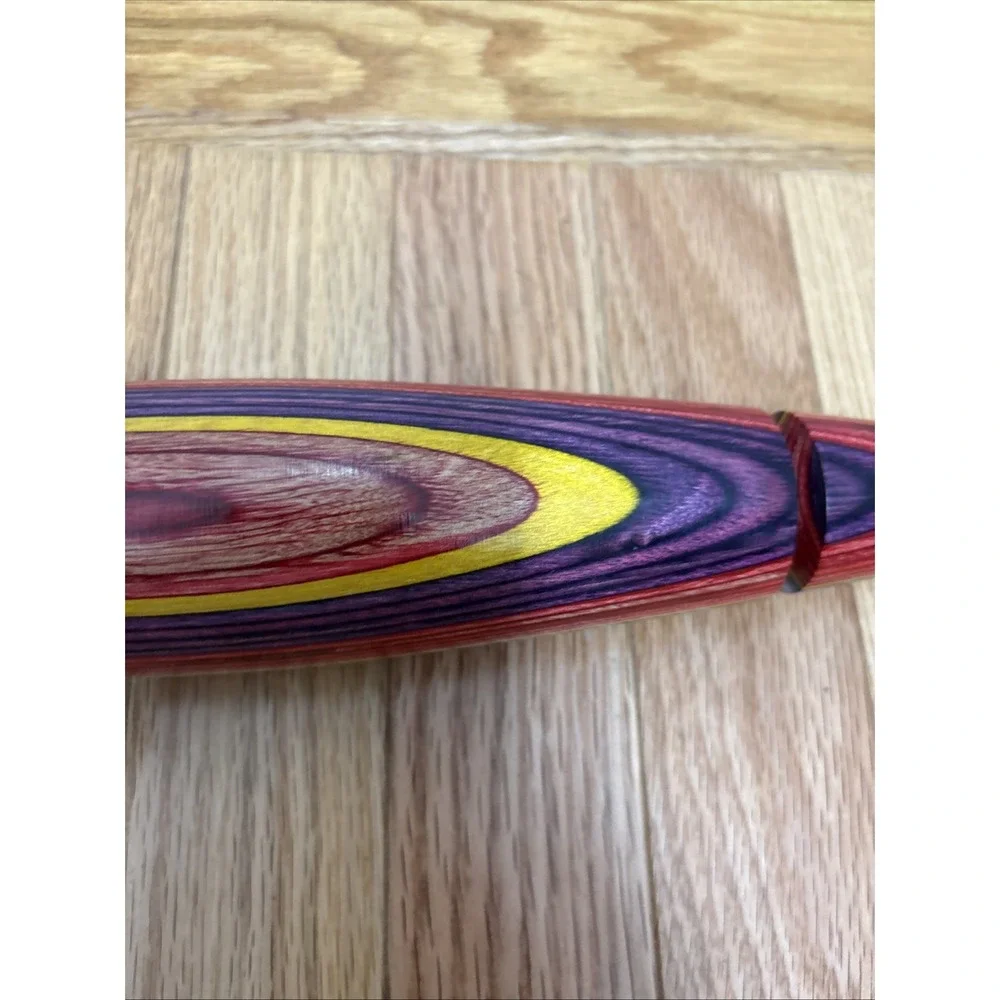Tom Foster SIGNED Hand Turned Tapered Multicolor Carved Wood Rolling Pin 15.75x2